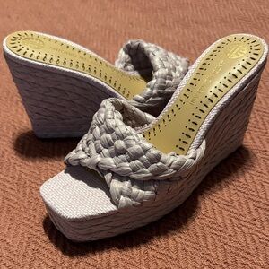 ANTONIO MELANI Braided Wedge Sandals - Light Gray